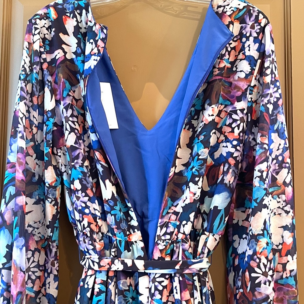 BELLE BADGLEY MISCHKA BLUE PURPLE MULTICOLOR FLORAL V-NECK MINI DRESS - Picture 11 of 16